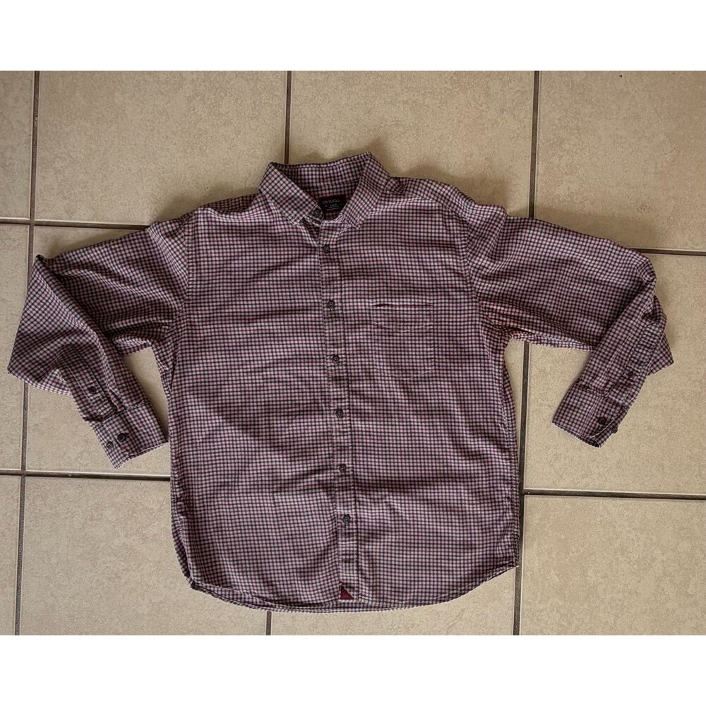UNTUCKit Mens Large Shirt Red Brown Gingham Plaid Long Sleeve Button Down